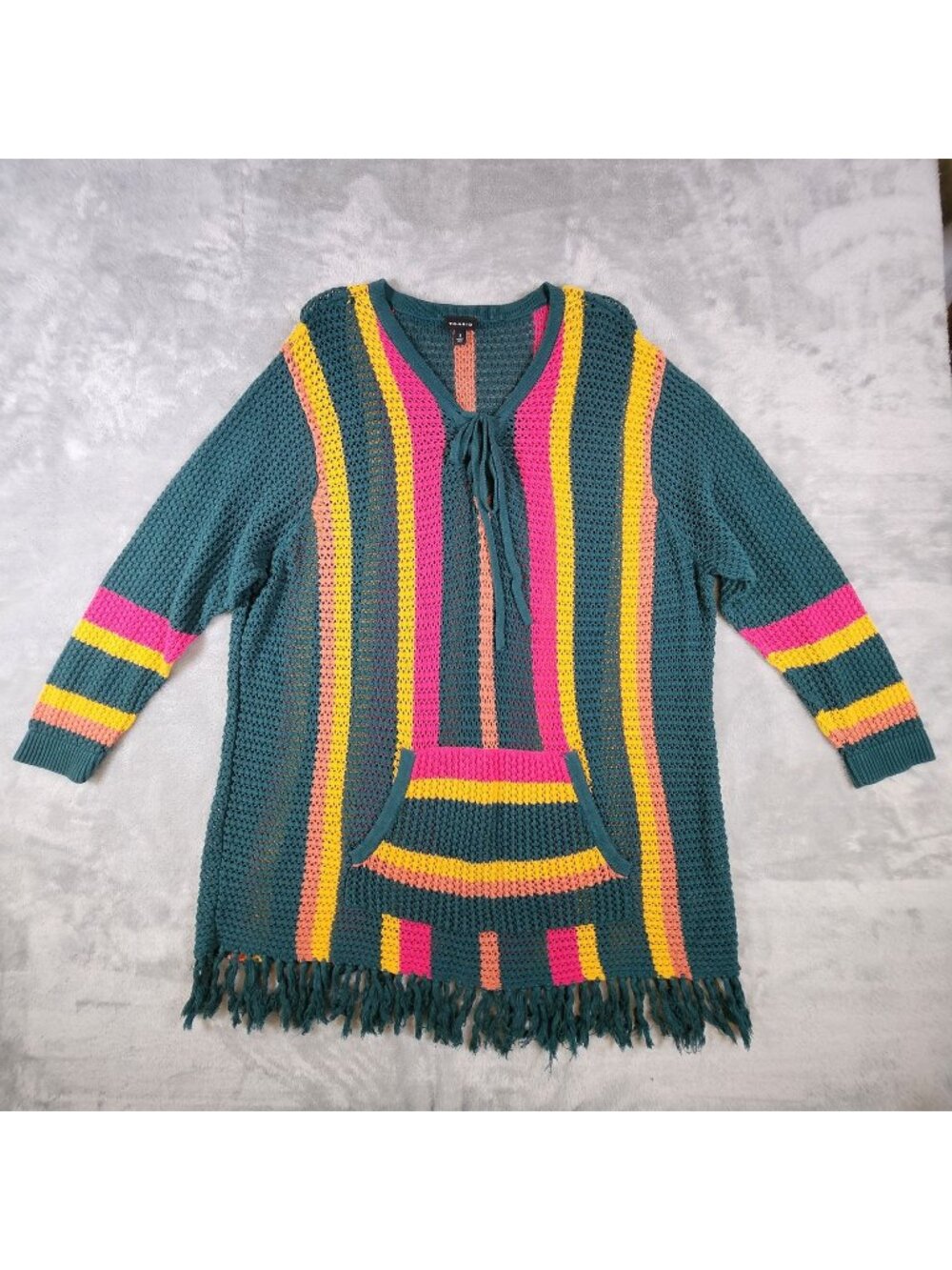 Torrid Baja Crochet Open Knit Sweater 3 Plus Fringe Festival Beachy Boho Hippie